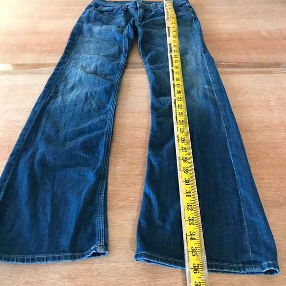 7 for All Mankind Flynt Flare Bootcut Jeans Women 14 Blue Low Rise Embroidered - Picture 7 of 16